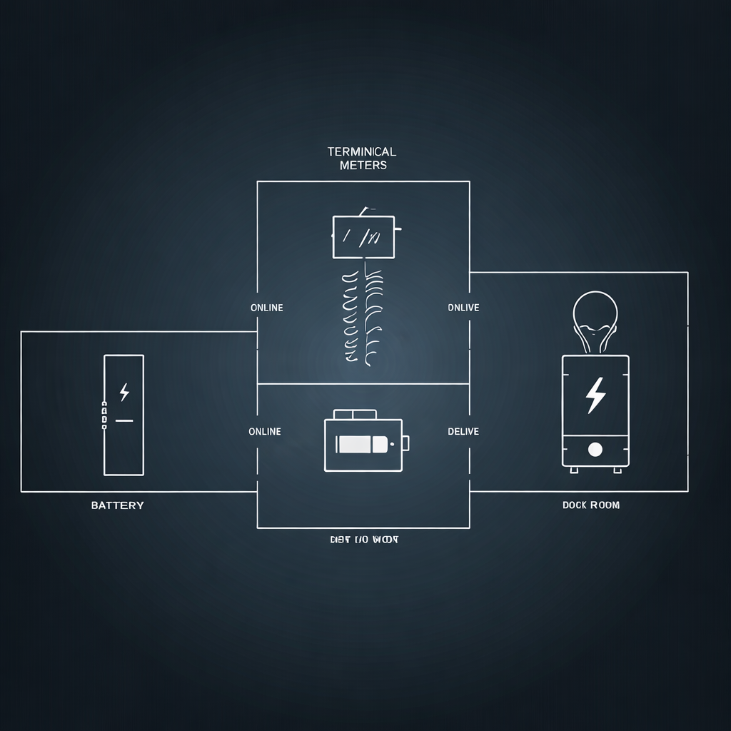 Technical diagram of solar energy flow with battery and inverter